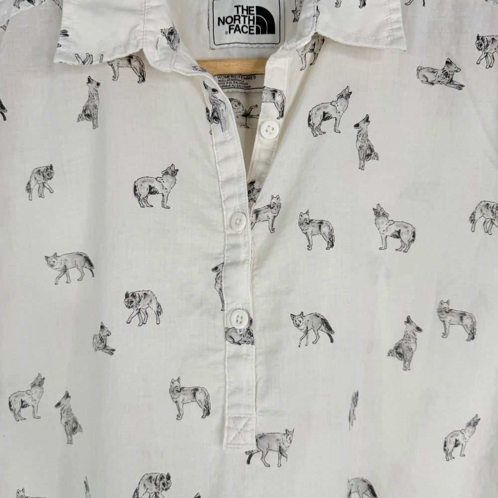 The North Face women Shirt All Over Print Wolves Wolf Nature SZ-S organic cotton - Picture 5 of 16